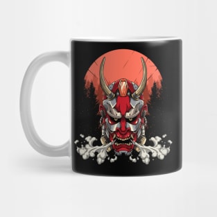 Mecha Oni Mask Red Sky Artwork Mug